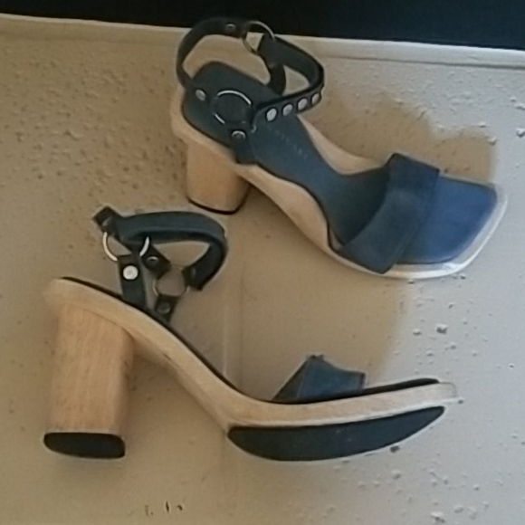 Colin Stuart wood & denim "Block" Heels - Picture 2 of 10